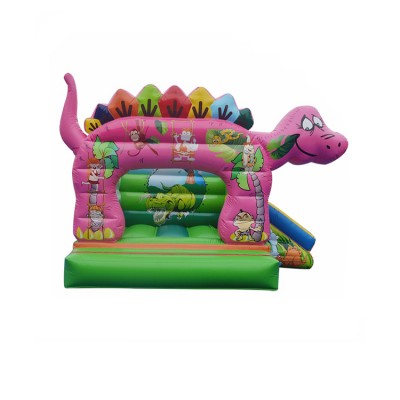 Girls Pink Inflatable Dinosaur Bouncy Castle With Small Slide Inflatable Bouncer Jumper